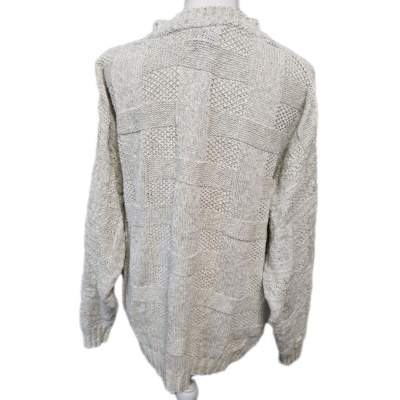 Woodward Vintage Sweater Basketweave Cream Linen Cotton Made In USA Fisherman XL - Picture 9 of 11